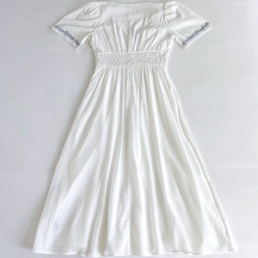Reformation Kamryn Embroidered Smocked Waist Midi Dress Size 2 NWT - Picture 3 of 8